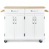 White Kitchen Trolley Island Wooden Rolling Storage Cabinet Utility Shelf Cart Rectangle Wood Surface With Ebook 0 100x100