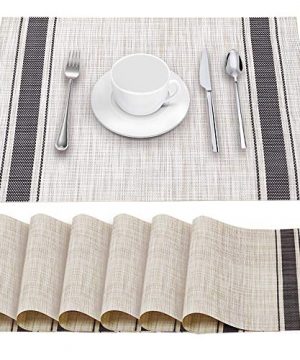 YOSICHY Table Mats Set Of 6 Crossweave Woven Vinyl Placemats Heat Resistant Non Slip Kitchen Placemats For Dining Table Washable Easy To CleanGrey 0 300x360