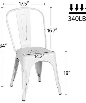 Yaheetech Metal Kitchen Dining Chairs Indoor Outdoor Distressed Style Stackable Side Coffee Chairs In Distressed White Set Of 4 0 0 300x360