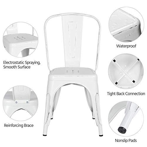 Yaheetech Metal Kitchen Dining Chairs Indoor Outdoor Distressed Style Stackable Side Coffee Chairs In Distressed White Set Of 4 0 3