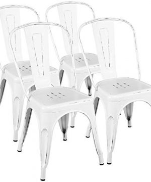 Yaheetech Metal Kitchen Dining Chairs Indoor Outdoor Distressed Style Stackable Side Coffee Chairs In Distressed White Set Of 4 0 300x360