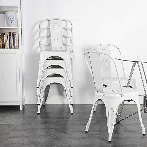 Yaheetech Metal Kitchen Dining Chairs Indoor Outdoor Distressed Style Stackable Side Coffee Chairs In Distressed White Set Of 4 0 4