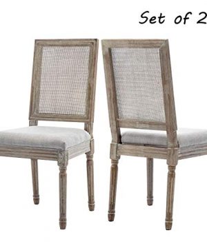 ZHENGHAO French Country Rectangle Cane Back Dining Chairs Set Of 2 Farmhouse Retro Kitchen Chairs Distressed Wood ChairsCream 0 300x360