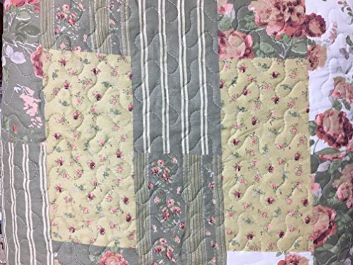 ALL FOR YOU 2 Piece Reversible BedspreadCoverletQuilt Set Beige Pink Burgundy And Gray Green Prints Twin 0 0