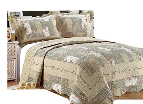 ALL FOR YOU 2 Piece Reversible BedspreadCoverletQuilt Set Beige Pink Burgundy And Gray Green Prints Twin 0