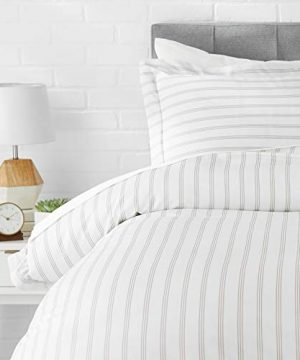 AmazonBasics Light Weight Microfiber Duvet Cover Set With Snap Buttons TwinTwin XL Taupe Stripe 0 300x360