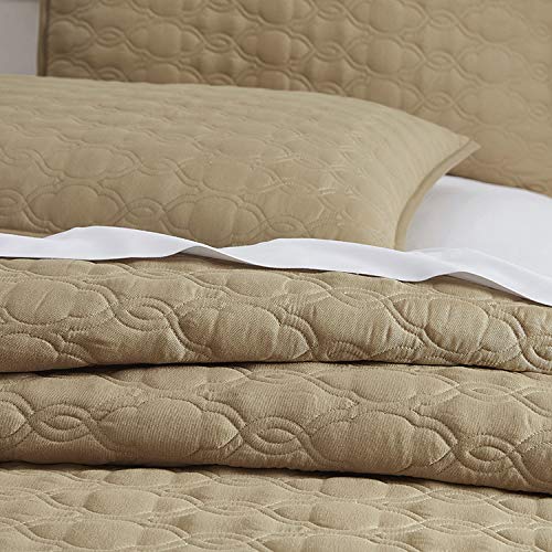 Bourina Reversible 3 Piece Full Quilt Set Microfiber Lightweight Comforter Oversized Bedspread Full Coverlet Set Gold 0 2
