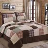 Cozy Line Home Fashions Brody Quilt Bedding Set Chocolate Brown Plaid Grid Striped Real PatchworkReversible Coverlet Bedspread Set For Men Brown Grid King 3 Piece 0 100x100
