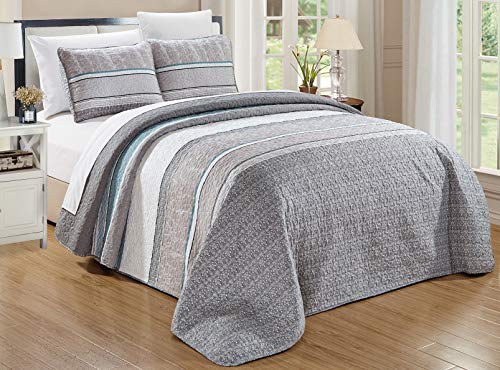 Includes 1 Quilt, 2 Pillow Shams Ultra Soft Lightweight Luxurious Microfiber Coverlet Modern Style Rectangle Pattern Bedspread Set SunStyle Home Quilt Set Full/Queen Size White 3 Piece 