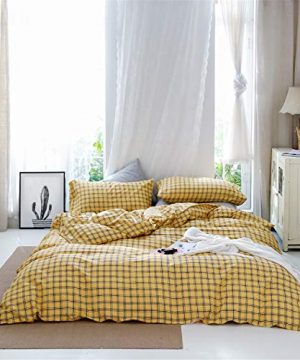 HMT NF Farmhouse Yellow Grid Plaid Twin Size Duvet Cover Set Gingham Aesthetic Bedding Set 100 Cotton 1 Duvet Cover 1 Pillowcase 0 300x360