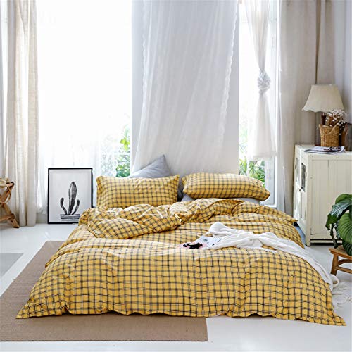 Yellow Grid Plaid Twin Size Duvet Cover, Twin Bed Duvet Cover