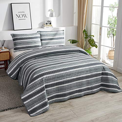 Jarson Stripe Bedding Sets Lightweight Bedspreads King Size 3pcs Reversible Modern Quilts Set All Season Coverlets Farmhouse Goals