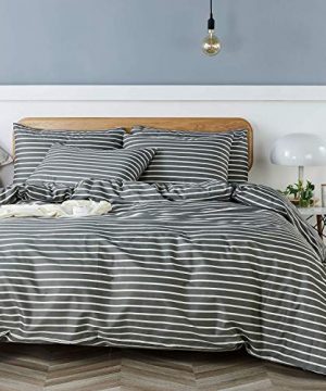 JELLYMONI 100 Natural Cotton 3pcs Striped Duvet Cover Sets Dark Grey Duvet Cover With White Stripes Pattern Printed Comforter Cover With Zipper Closure Corner TiesFull Size 0 300x360