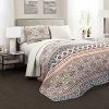 Lush Decor Nesco Quilt Striped Pattern Reversible 3 Piece Bedding Set King Navy And Coral 0 100x100
