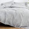 OREISE Duvet Cover Set FullQueen Size Washed Cotton Yarn Jacquard Gray And White Thin Branch Pattern Floral Style 3Piece Bedding Set 0 100x100