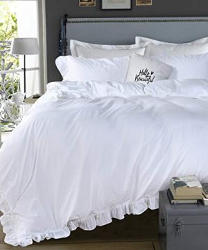 Queens House 3 Pieces Duvet Cover Set Washed Cotton White Ruffled Duvet Quilt Cover With Zipper Bedding Set Twin Size Shabby RuffleWhite 0 300x360