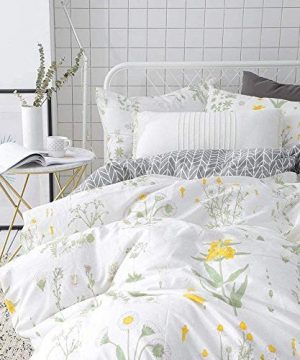 VClife Floral Duvet Cover Sets Full Queen Bedding Sets White Yellow Flower Branches Design Bedding Duvet Cover Sets Cotton Comforter Cover Sets For All Season Queen 0 300x360