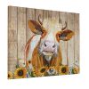 Cattle Cow And Sunflowers Wall Art Oil Painting On Canvas Home Decor Rustic Wooden Vintage Farm Animal Modern Pictures Painting For Living Room Ready To Hang16x20in 0 100x100