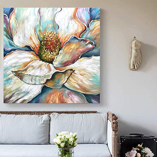 Diathou 30x30inch 100 Hand Painted Color Magnolia Art Painting Modern Abstract Frame Flower Wall Living Room Bedroom Bathroom Home Decoration Farmhouse Goals - Magnolia Wall Decor Painting
