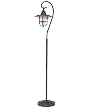 Kira Home Lantern 58 Industrial Nautical Floor Lamp 6W Bulb Energy Efficient Eco Friendly Hanging Shade Design Cage Brushed Pewter Finish 0 300x360
