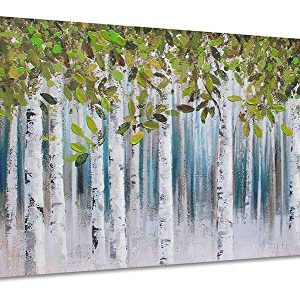 Large Green White Birch Painting Wall Art Decor For Living Room Green Tree Forest Canvas Picture Decoration Modern Abstract Hand Painted Artwork Hang In Bedroom Office Home 30x60 0 300x304