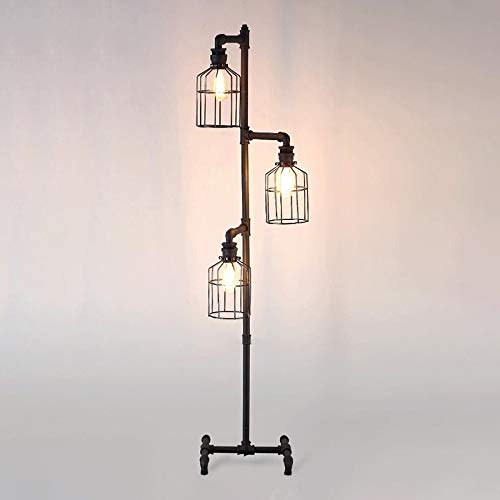NIUYAO Industrial Style 60 High Track Tree Floor Lamp Iron Cage 3 Lights Pipe LED Floor Light Fixture Black 409434 0 0