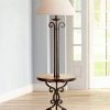 Traditional Floor Lamp With Table Iron Rust Scroll Wooden Off White Flared Bell Shade For Living Room Reading Franklin Iron Works 0 100x100
