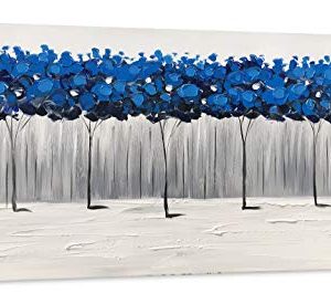 Yihui Arts Blue Canvas Art For Living Room Hand Painted 3D Abstract Tree Painting Pictures Home Decoration 24Wx48L 0 300x275