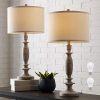 29H Table Lamp Set Of 2 For Living Room Or Bedroom 95W LED Bulbs Included Large Tall Farmhouse Wood Finish Table Lamps With White Linen Shade 0 100x100