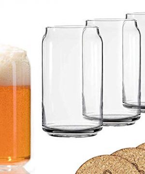 Ecodesign Drinkware Libbey Beer Glass Can Shaped 16 Oz Pint Beer Glasses 4 PACK Wcoasters 0 300x360