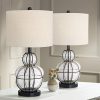 Eric Modern Table Lamps Set Of 2 Dark Bronze Blown Glass Gourd Burlap Fabric Drum Shade For Living Room Bedroom Bedside Nightstand Office Family 360 Lighting 0 100x100