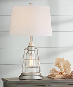 Fisher Nautical Table Lamp With Nightlight Antique LED Edison Bulb Galvanized Metal Cage Drum Shade For Living Room Bedroom Franklin Iron Works 0 300x360