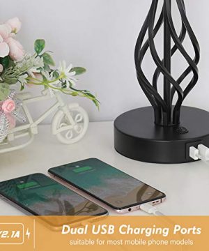 HAITRAL Bedside Table Lamp Set Of 2 With Dual USB Ports Black Metal Nightstand Lamps With USB For Bedroom Guest Room Living Room Bulb Not Included 0 0 300x360