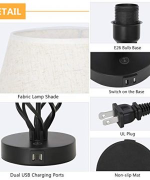 HAITRAL Bedside Table Lamp Set Of 2 With Dual USB Ports Black Metal Nightstand Lamps With USB For Bedroom Guest Room Living Room Bulb Not Included 0 2 300x360