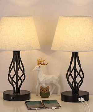 HAITRAL Bedside Table Lamp Set Of 2 With Dual USB Ports Black Metal Nightstand Lamps With USB For Bedroom Guest Room Living Room Bulb Not Included 0 300x360