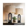 Marcel Modern Industrial Black Table Lamps Set Of 2 With Nightlight LED USB Port Linen Shade For Living Room Bedroom 360 Lighting 0 100x100