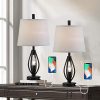Modern Farmhouse Table Lamp Sets Of 2 With 2 USB Ports Pulg In Industrial Nightlight Open Column Bedside Nightstand Light Lamps For Bedroom Living Room White Fabric Shade 2 Pack 0 100x100