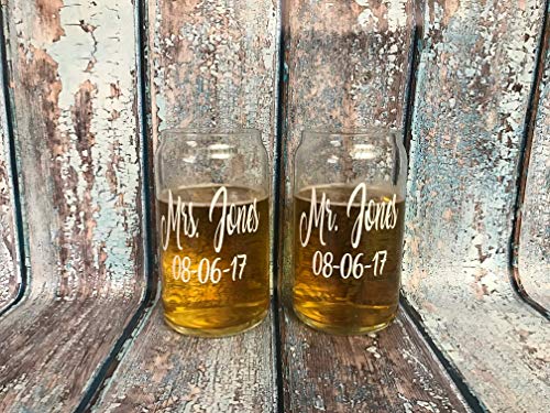 PAIR Personalized Beer Can Glasses Christmas Gift For Husband Wife Wedding Toasting Flutes Wine Glass Mr And Mrs Cups His And Hers 0 0