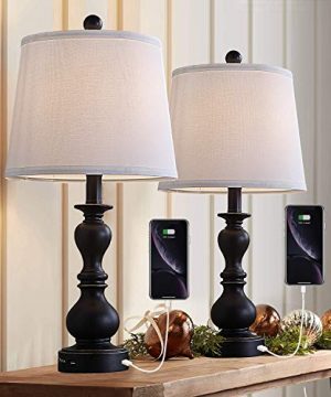 Resin Table Lamp Sets Of 2 For Bedroom Living Room Plug In Bedside Nightstand Light Lamps With 2 USB Ports White Fabric Shade 2 PackBlack 0 300x360