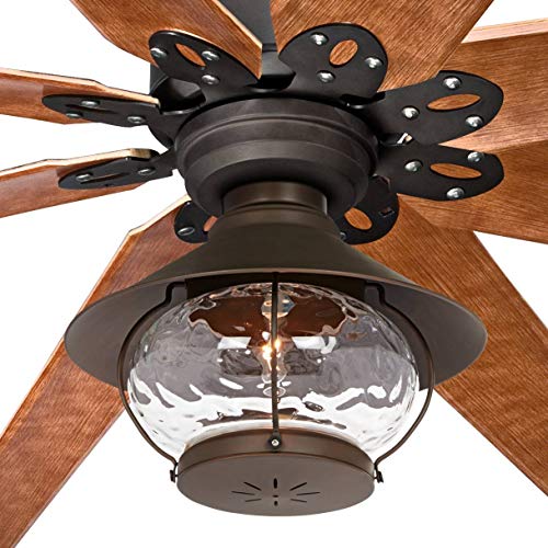 Casa Vieja 72 Predator Rustic Farmhouse Indoor Outdoor Ceiling Fan With Led Light English Bronze Cherry Blades Hammered Glass Damp Rated For Patio Exterior House Porch Gazebo Garage Barn Goals