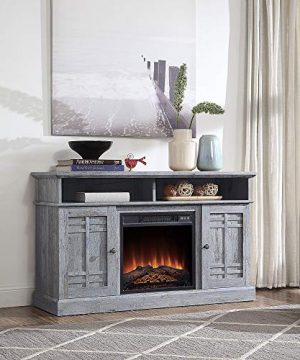 BELLEZE 48 TV Stand Console WMedia Shelves For TVs Up To 50 Wide With Fireplace And Remote Control Light Grey 0 300x360