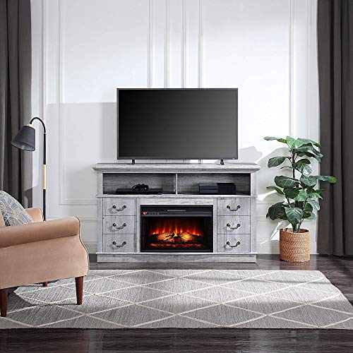 Rustic Electric Fireplace Tv Stand, White Console Table With Fireplace