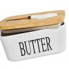Ceramic Butter Dish With Natural Bamboo Lid And Knife Large Airtight Porcelain Butter Keeper Container For Fresh Spreadable Butter Farmhouse Style Ceramic Butter 650 ML 0 100x100