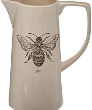 Creative Co Op White Ceramic Pitcher With Bee Image 0 300x360