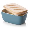 DOWAN Porcelain Butter Dish Covered Butter Container With Wooden Lid For Countertop Farmhouse Butter Dish With Covers Perfect For East West Coast Butter Haze Blue 0 100x100