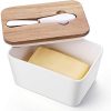 DOWAN Porcelain Butter Dish With Knife Covered Butter Container With Wooden Lid For Countertop Farmhouse Butter Dish With Covers Perfect For East West Coast Butter White 0 100x100