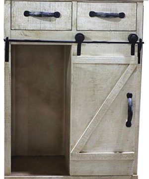 Distressed White Wood Sliding Barn Door Cabinet With Two Drawers Three Shelves Vintage End Table Console Cabinet Storage Cabinet Farmhouse Rustic Wood Furniture 32 H 0 1 300x360