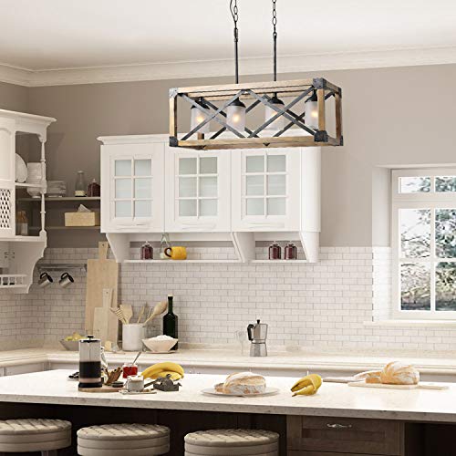 Farmhouse Chandelier 4 Lights Kitchen Island Lighting Rectangular Chandeliers With 4 Glass Globes 275 In Dia 0 0