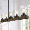 Farmhouse Chandeliers For Dining Room5 Lights Kitchen Island LightingRectangle Wood Chandeliers With Seedy Glass Shape 0 100x100