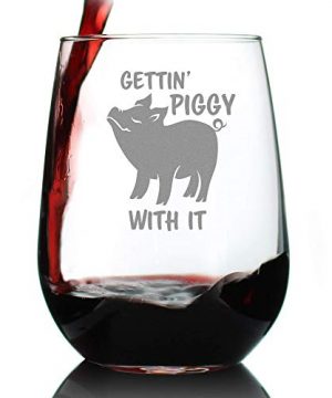 Gettin Piggy With It Cute Funny Stemless Wine Glass Pig Decor Gifts For Lovers Of Swine And Wine Large 17 Oz Glasses 0 300x360